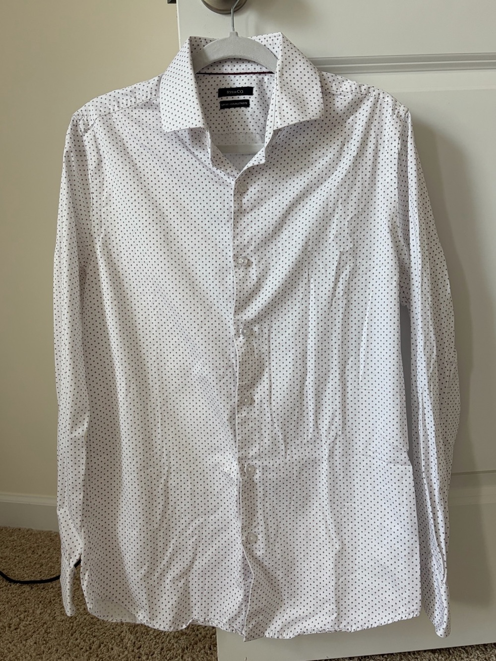 RW&CO. White Dress Shirt with Navy Microdots